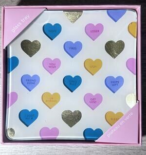 Fringe Studio Pastel Candy Hearts Friends Glass Tray, 4.5" X 4.5" New in Box